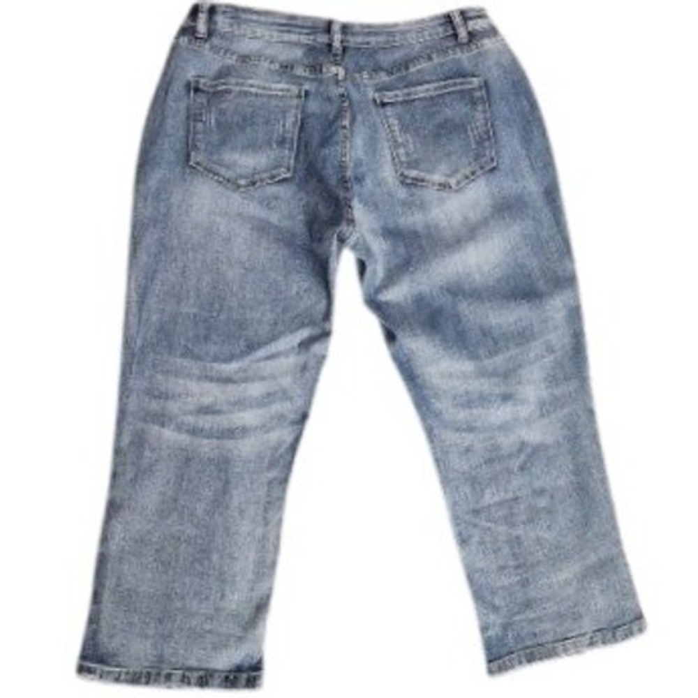 Unbranded XR511 Women's Capri Jeans Blue Rhinestone Lace Trim Distressed Size 14 - Picture 7 of 7